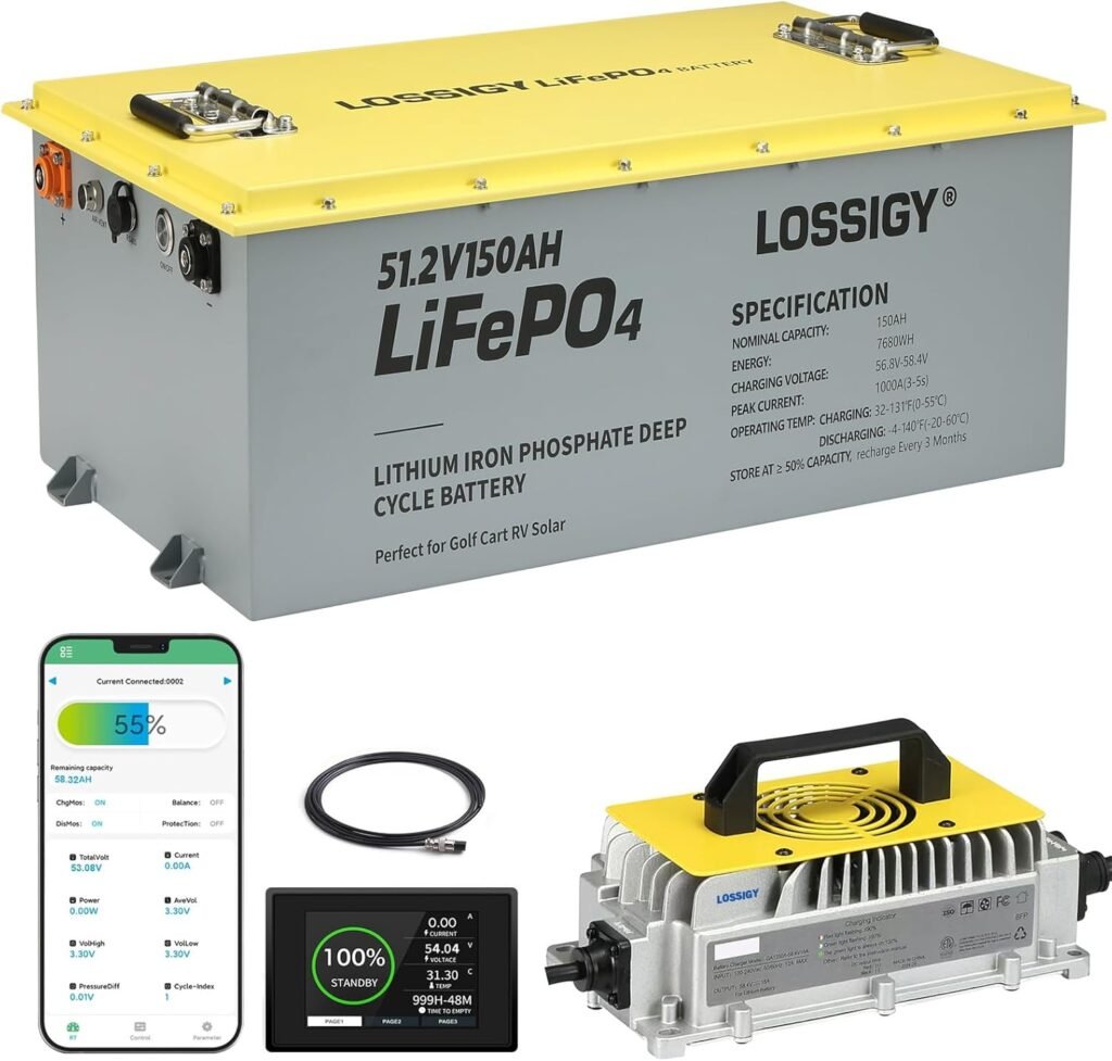 LOSSIGY 48V Lithium Golf Cart Battery Conversion Kit, Prefect for Solar System RV, Built in 200A Bluetooth BMS, Peak Current 1000A(3-5s) LOSSIGY 48V Lithium Golf Cart Battery Conversion Kit, Prefect for Solar System RV, Built in 200A Bluetooth BMS, Peak Current 1000A(3-5s)