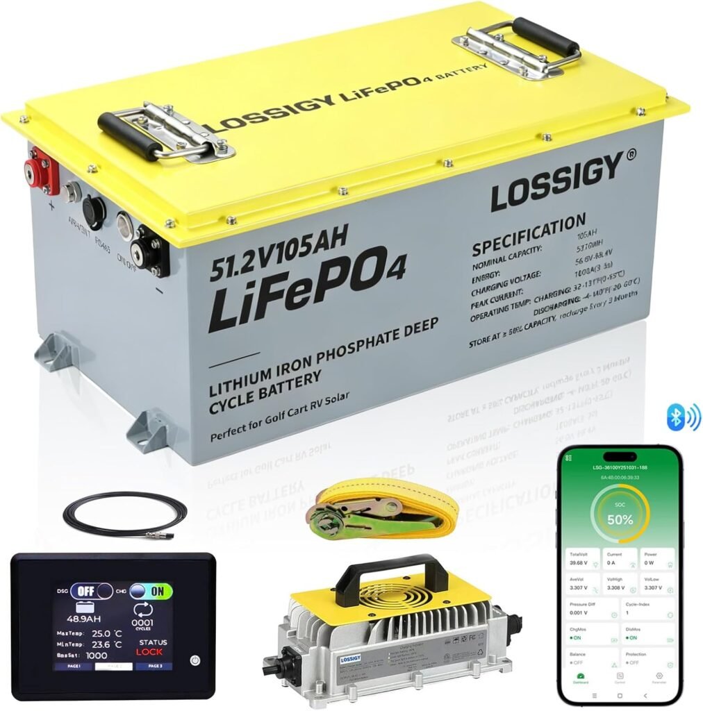 LOSSIGY 48V Lithium Golf Cart Battery Conversion Kit, Prefect for Solar System RV, Built in 200A Bluetooth BMS, Peak Current 1000A(3-5s) LOSSIGY 48V Lithium Golf Cart Battery Conversion Kit, Prefect for Solar System RV, Built in 200A Bluetooth BMS, Peak Current 1000A(3-5s)