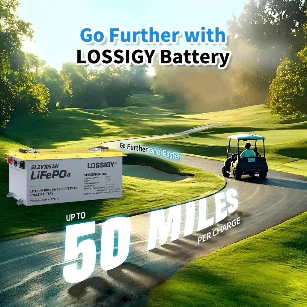 48V Lithium Golf Cart Battery, LiFePO4 Battery with 200A BMS, Peak Current 1000A(3-5S), Includes 18A Charger, Bluetooth APP Touch Monitor, Perfect for Golf Carts, RV(105Ah) 48V Lithium Golf Cart Battery, LiFePO4 Battery with 200A BMS, Peak Current 1000A(3-5S), Includes 18A Charger, Bluetooth APP Touch Monitor, Perfect for Golf Carts, RV(105Ah)
