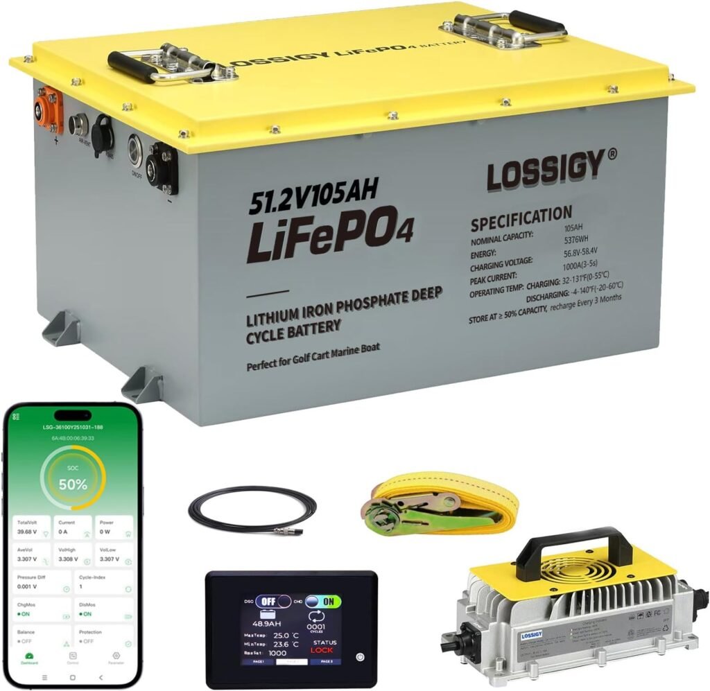 LOSSIGY 48V Golf Cart Lithium Battery Conversion Kit, Built in 200A Smart BMS, Peak Current 1000A(3-5s), Perfect for Passenger Car, Solar System, RV LOSSIGY 48V Golf Cart Lithium Battery Conversion Kit, Built in 200A Smart BMS, Peak Current 1000A(3-5s), Perfect for Passenger Car, Solar System, RV