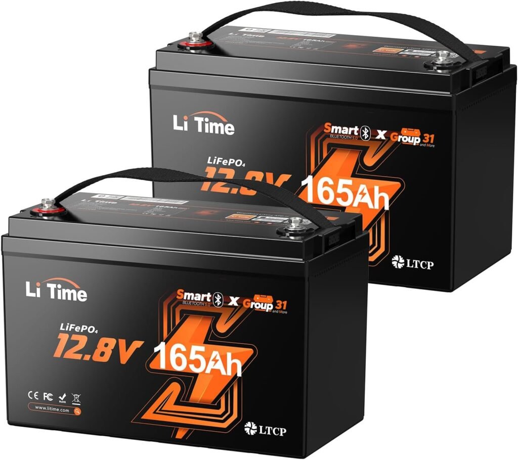 LiTime 12V 165Ah Lithium Battery for Trolling Motors, Marine, RV(2 Pack)