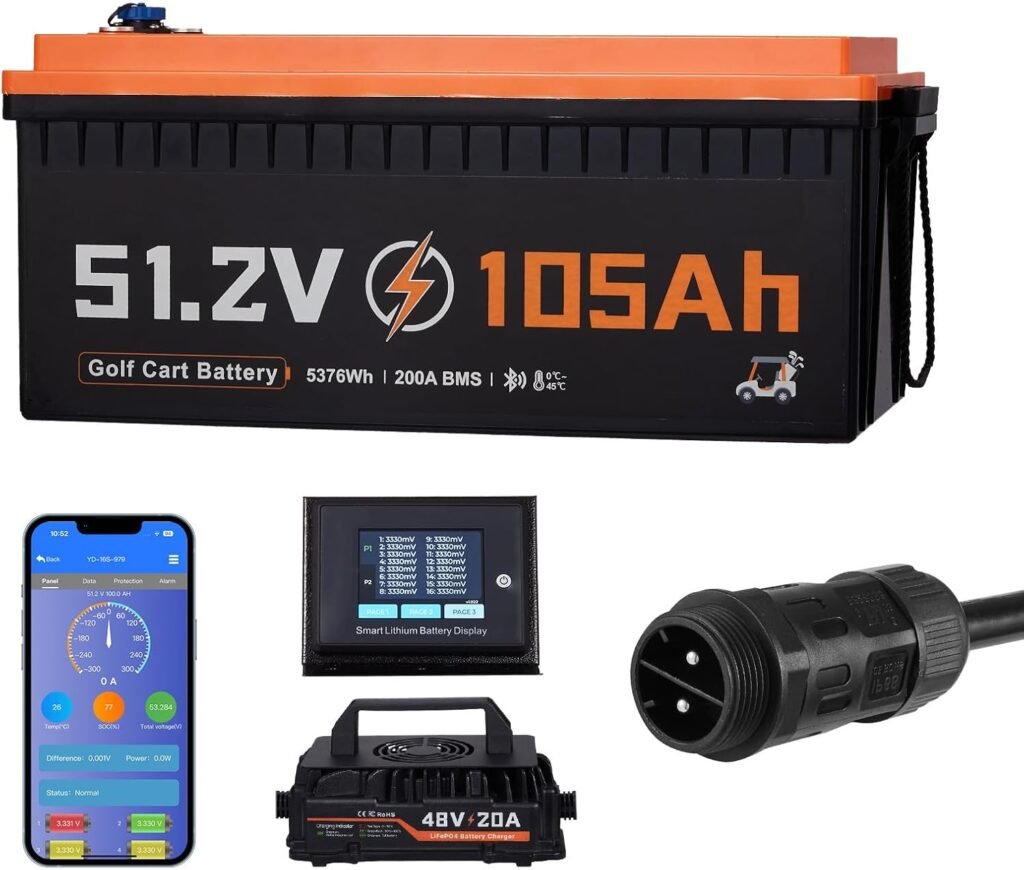 VEVOR 48V (51.2V) 105AH Lithium Golf Cart Battery with 18A Charger Kit